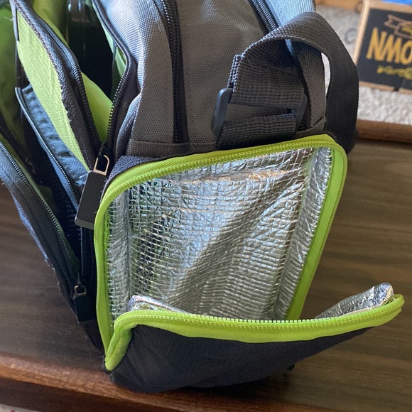 NWOT- Eddie Bauer Diaper Bag Lime Green. & Gray, multiple Pockets, Changing Pad - Picture 10 of 16
